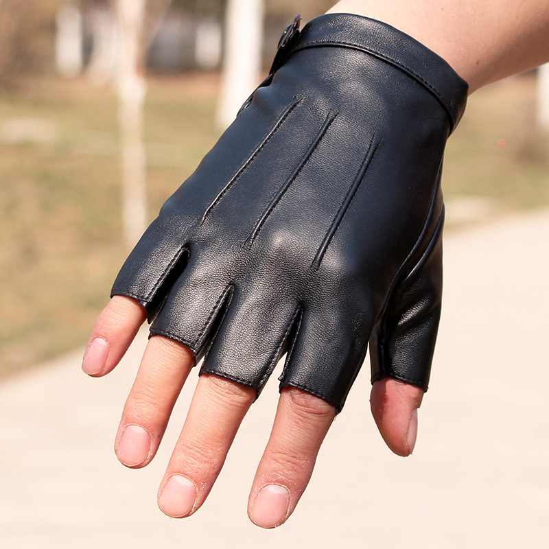 Street Fashion Gloves - PU หนัง Fingerless ถุงมือผู้ชายผู้หญิงฟิตเนสกีฬาปุ่ม Street Dance