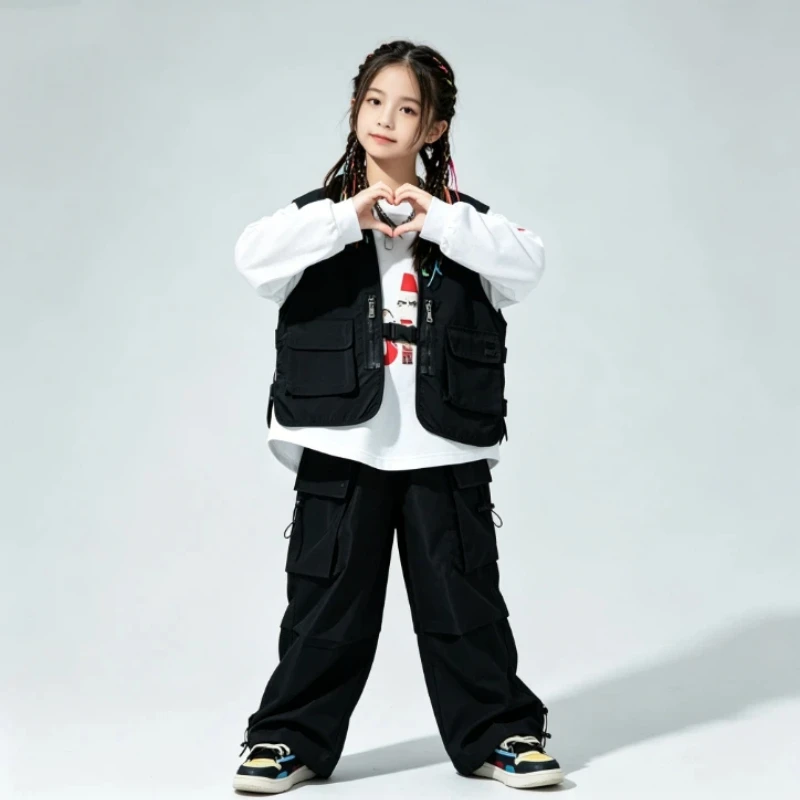 Street Fashion Outfit Girl - เครื่องแต่งกายเต้นรำแนวสตรีทเด็กชายเด็กหญิงฮิปฮอปแจ๊สชุดเต้นรำเสื้อกั๊กกางเกง 3 ชิ้นชุดแฟชั่นเวทีรันเวย์การแสดงชุดเต้นรำ