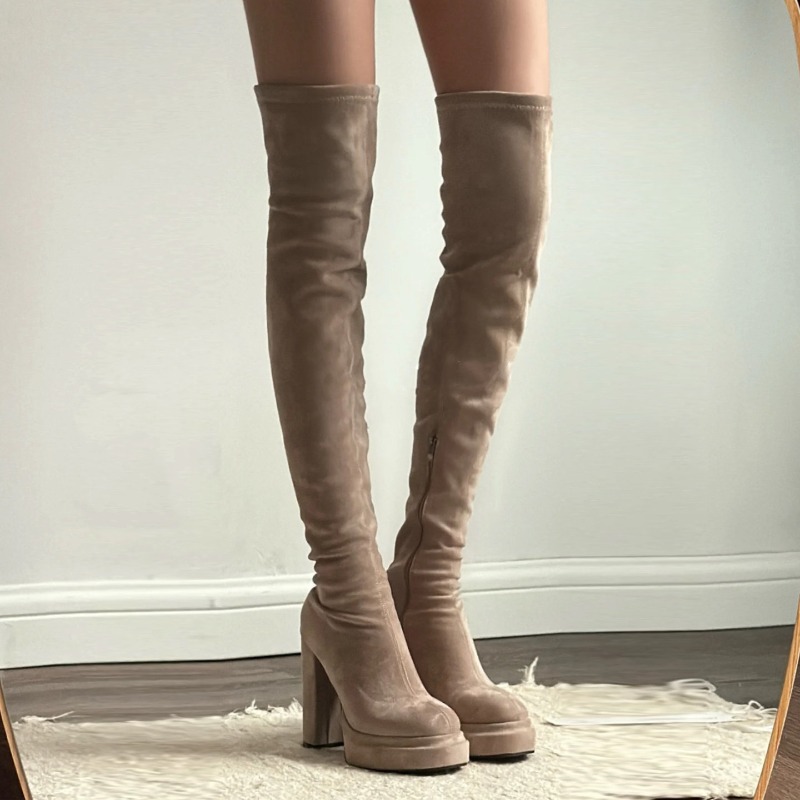 Street Fashion Ladies - รองเท้าบูทสูงเหนือเข่าสำหรับผู้หญิง สไตล์ไนต์คลับ แฟชั่นเซ็กซี่ ส้นหนา สำหรับงานปาร์ตี้ ฤดูใบไม้ร่วง