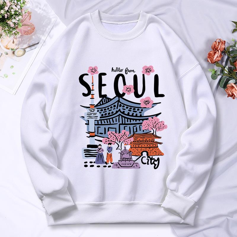 Street Fashion Seoul - โซลทิวทัศน์ที่สวยงามพิมพ์สตรีHoodedฤดูใบไม้ร่วงสบายๆHoodiesแฟชั่นHoodie Streetอเนกประสงค์หญิงPullover