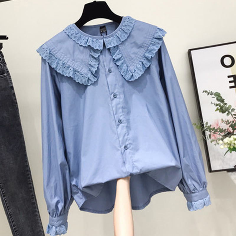 Street Fashion Korea - ผู้หญิง Chic Peter Pan COLLAR เสื้อเกาหลีสไตล์สาวอินเทรนด์น่ารักหวาน