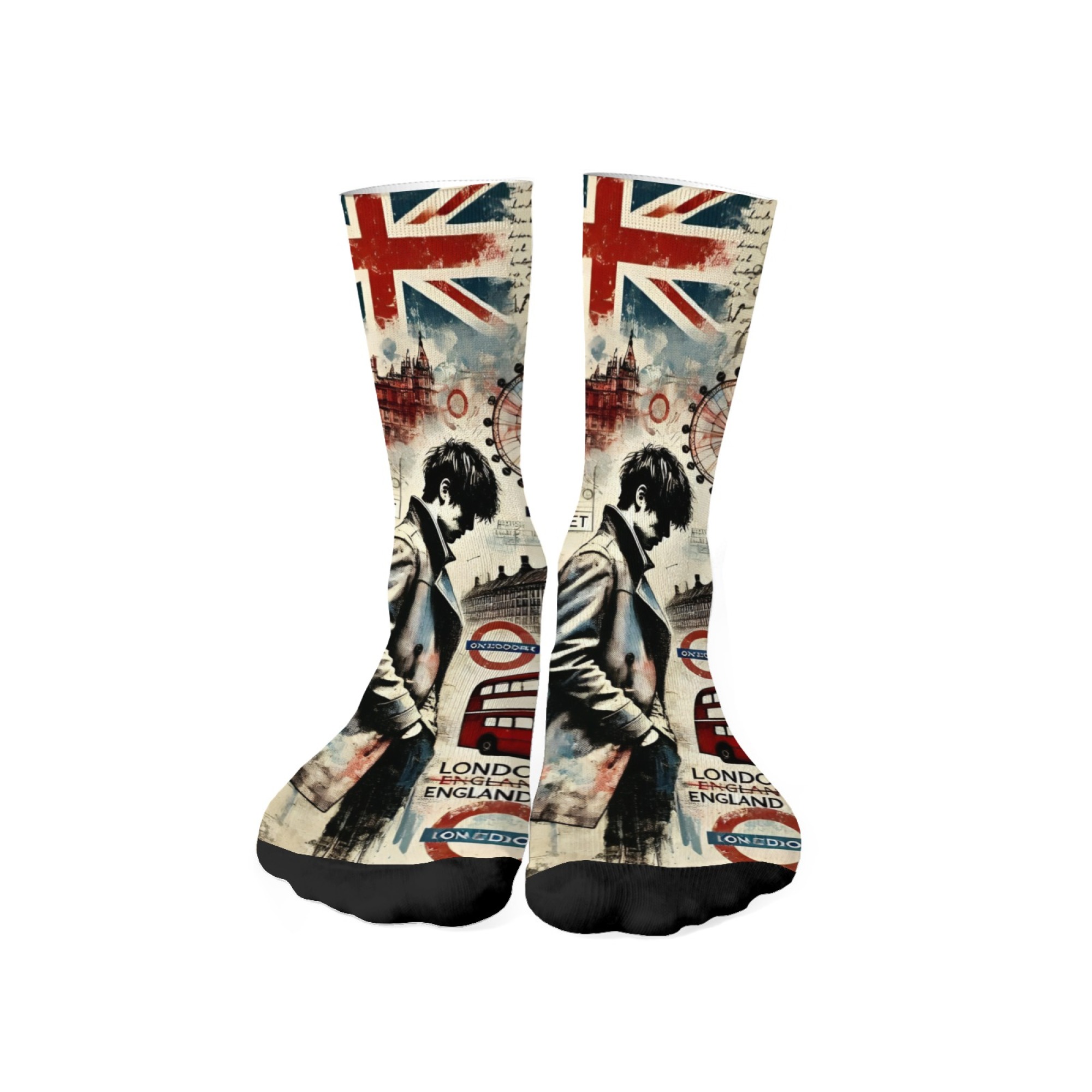 Street Fashion London - ถุงเท้าผู้ชายลาย London Melancholic Boy แบบยาวครึ่งน่อง เนื้อนุ่ม