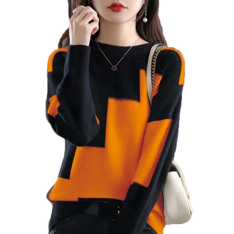 Street Fashion Korea - แฟชั่นO-คอSplicedถักเสื้อกันหนาวเสื้อผ้าผู้หญิง 2023 ฤดูใบไม้ร่วงใหม่หลวมสบายๆPullovers All-Matchเกาหลีหญิงเสื้อ