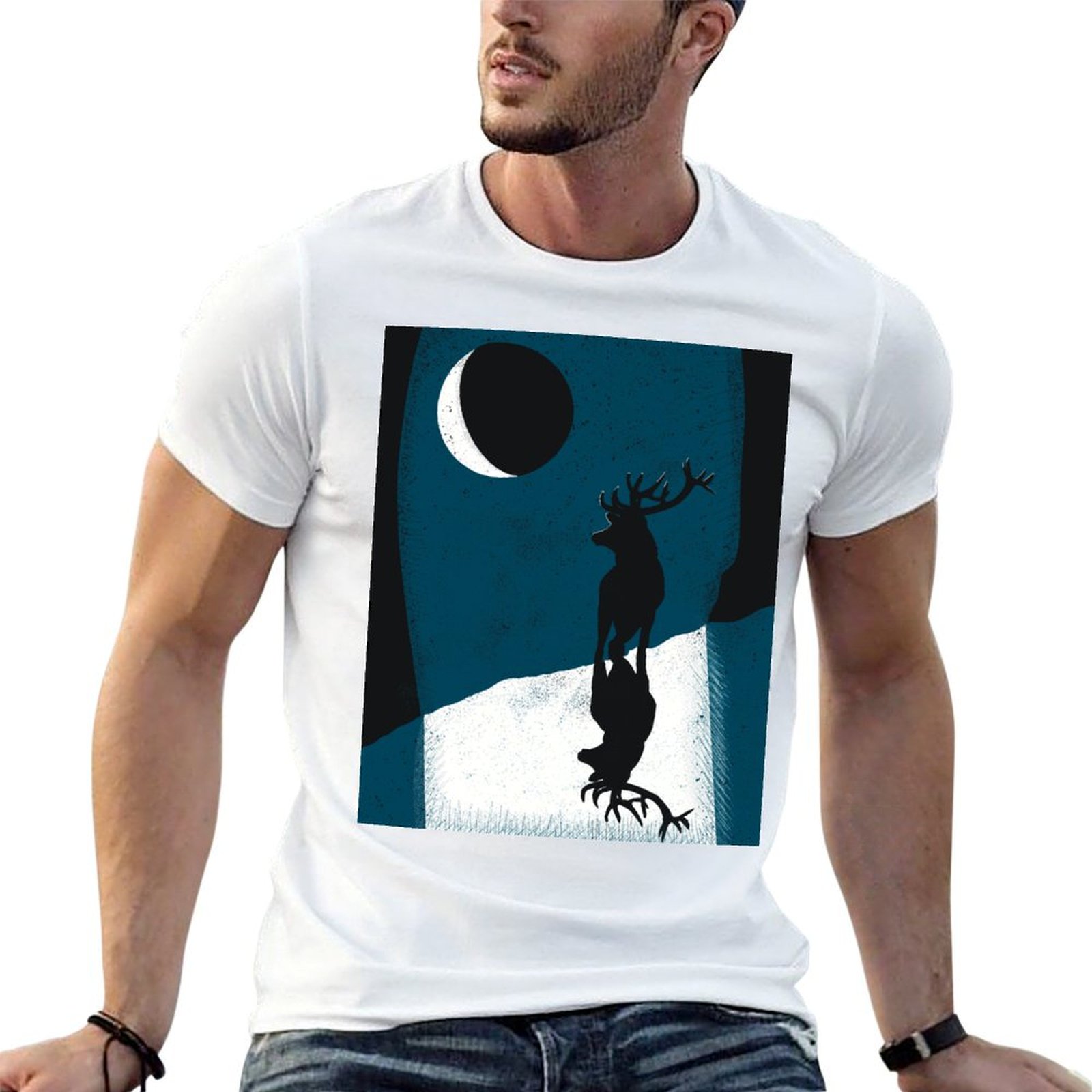 Street Fashion Pose - เสื้อยืดลายพระจันทร์เสี้ยว สตรีทแฟชั่น เสื้อยืดลำลอง