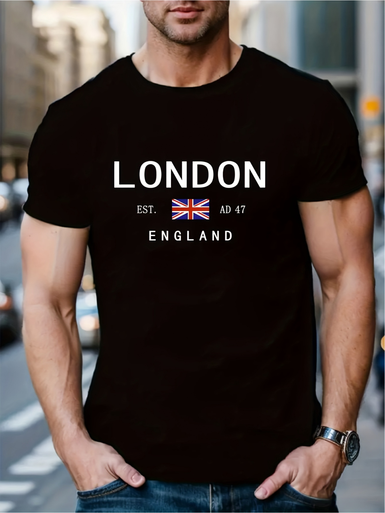 Street Fashion London - เสื้อยืดพิมพ์ลายลอนดอน อังกฤษ สำหรับผู้ชายและผู้หญิง สไตล์สปอร์ต สตรีท แฟชั่นเรียบง่าย