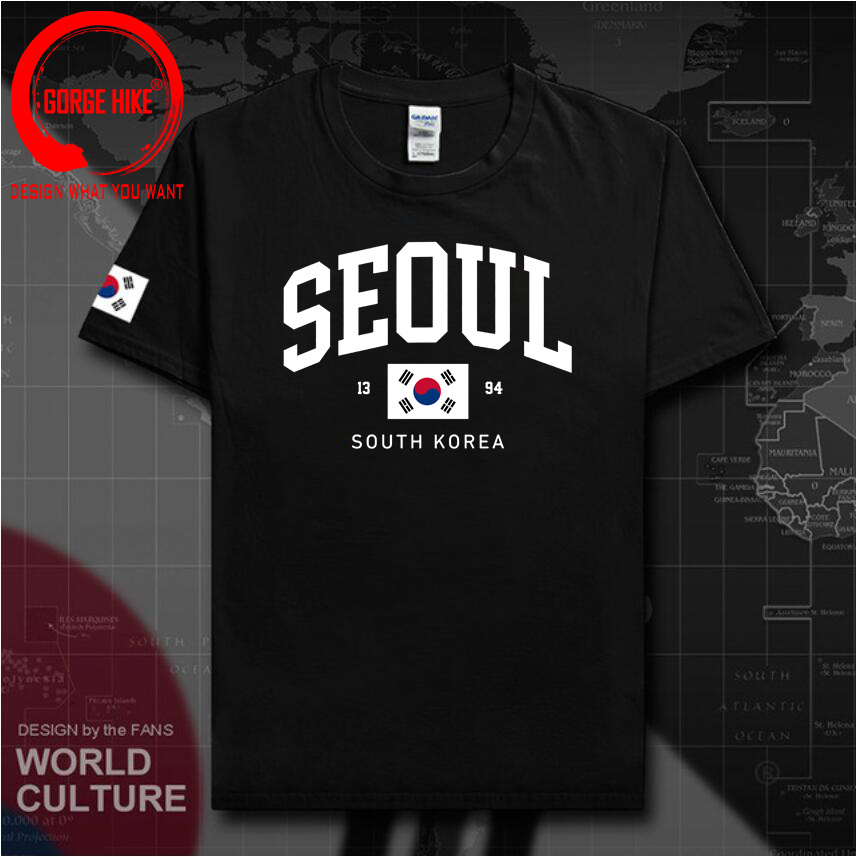 Street Fashion Seoul - โซล เกาหลีใต้ ธงชาติ เสื้อยืดยูนิเซ็กส์ วินเทจ แฟชั่นคลาสสิก