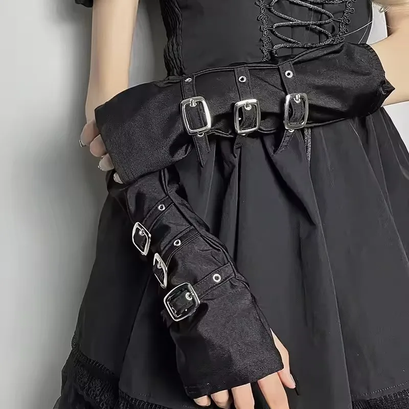 Street Fashion Gloves - บุคลิกภาพแฟชั่นสายรัด Punk สไตล์ผู้หญิง Spandex Fingerless ถุงมือ