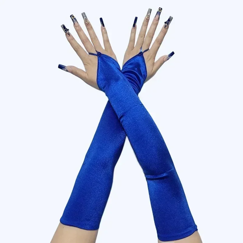 Street Fashion Gloves - 1920s Masquerade สไตล์ยาว Hook Fingerless ถุงมือซาตินเจ้าสาวงานแต่งงานชุดป้องกันแสงแดดการถ่ายภาพถุงมืออุปกรณ์เสริม