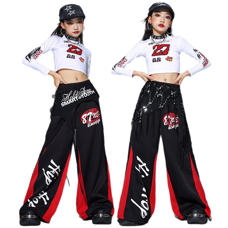 Street Fashion Outfit Girl - 2025 เสื้อผ้าเต้นรำแจ๊สสาวเคป๊อปชุดแสดงบนเวทีเสื้อครอปสีแดงกางเกงฮิปฮอปเด็กแฟชั่นเสื้อผ้าเต้นรำแนวสตรีท