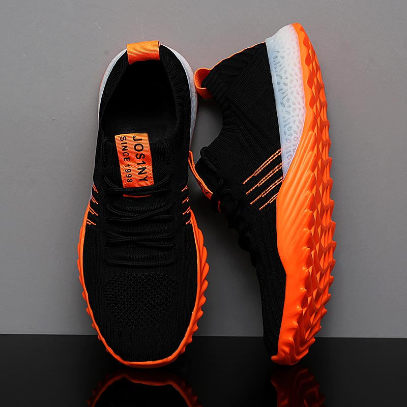 Guangzhou Street Fashion - Plusขนาดน้ำหนักเบาAir Mesh Menกีฬารองเท้าผู้หญิงรองเท้าผ้าใบManสีส้มสีดำBreathableรองเท้าผู้ชายกีฬาgym D-436