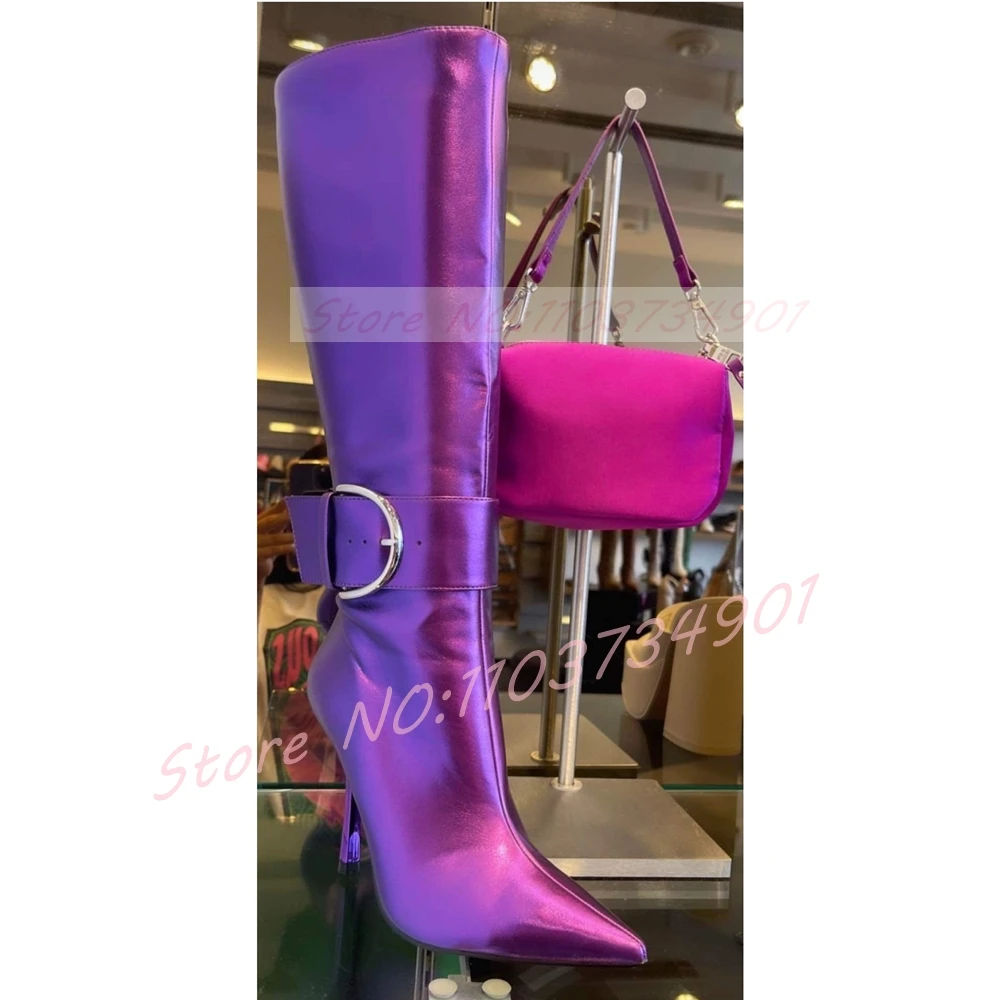 รองเท้าบูทสีม่วงเงาแบบรัดข้อเท - Street Fashion Ladies บทวิจารณ์และราคา