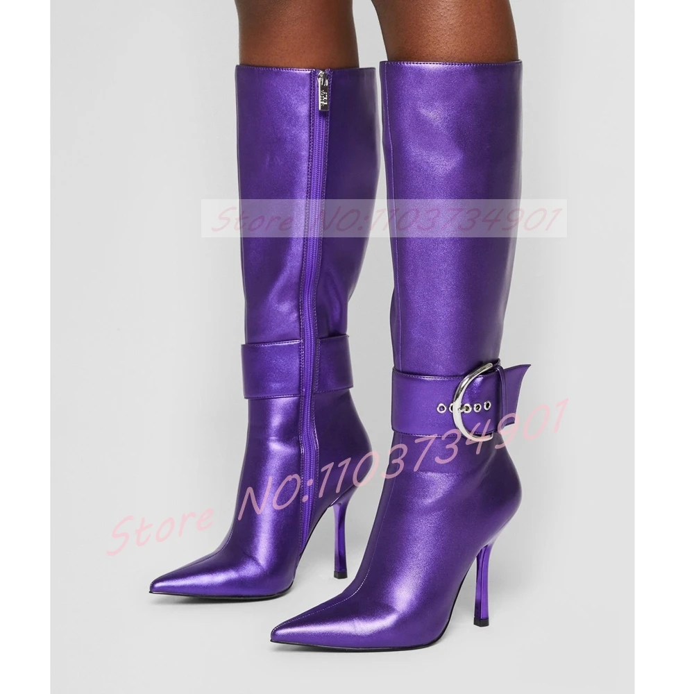 รองเท้าบูทสีม่วงเงาแบบรัดข้อเท - Street Fashion Ladies บทวิจารณ์และราคา