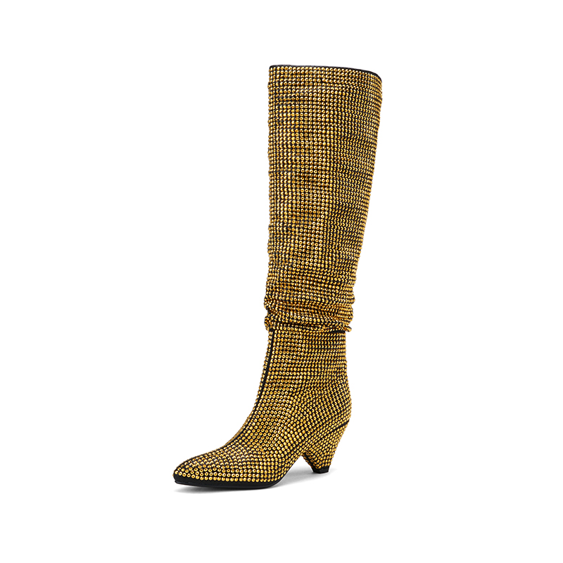 รองเท้าบูทส้นสูงปลายแหลมประดับ - Street Fashion Ladies บทวิจารณ์และราคา