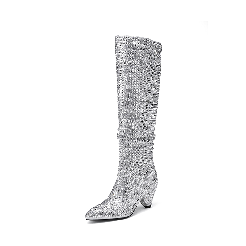 รองเท้าบูทส้นสูงปลายแหลมประดับ - Street Fashion Ladies บทวิจารณ์และราคา