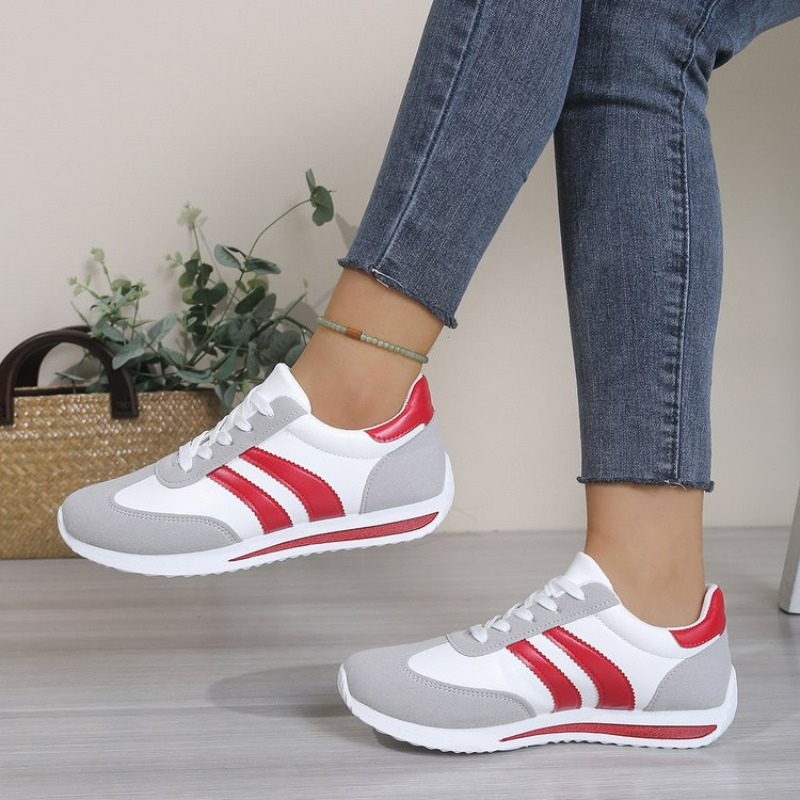 รองเท้าผ้าใบสีขาวแฟชั่นแบบผูกเ - Street Fashion Ladies บทวิจารณ์และราคา