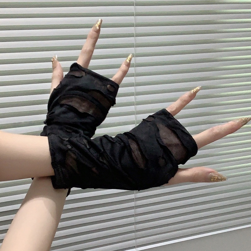 ปลอกแขนกันแดดแบบตาข่ายขาดๆ สไต - Street Fashion Gloves บทวิจารณ์และราคา