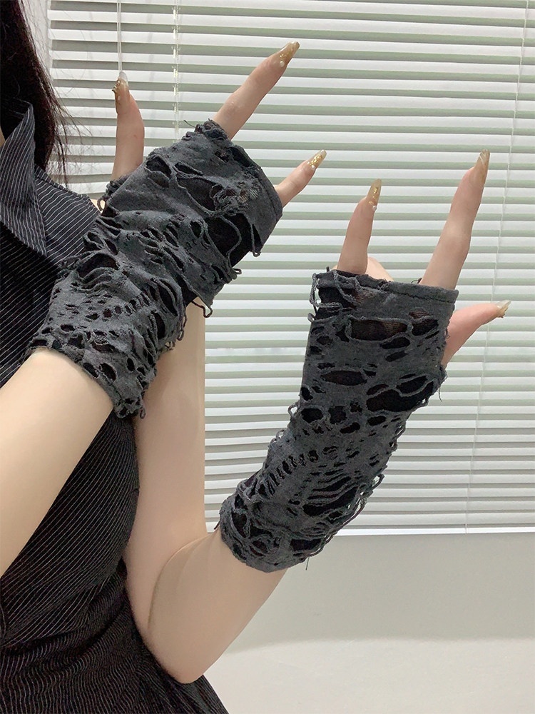 ปลอกแขนกันแดดแบบตาข่ายขาดๆ สไต - Street Fashion Gloves บทวิจารณ์และราคา
