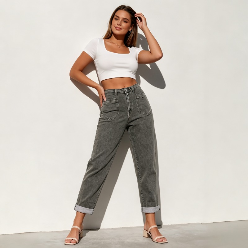 กางเกงยีนส์ทรงบานสไตล์อเมริกัน - Street Fashion Plus Size บทวิจารณ์และราคา