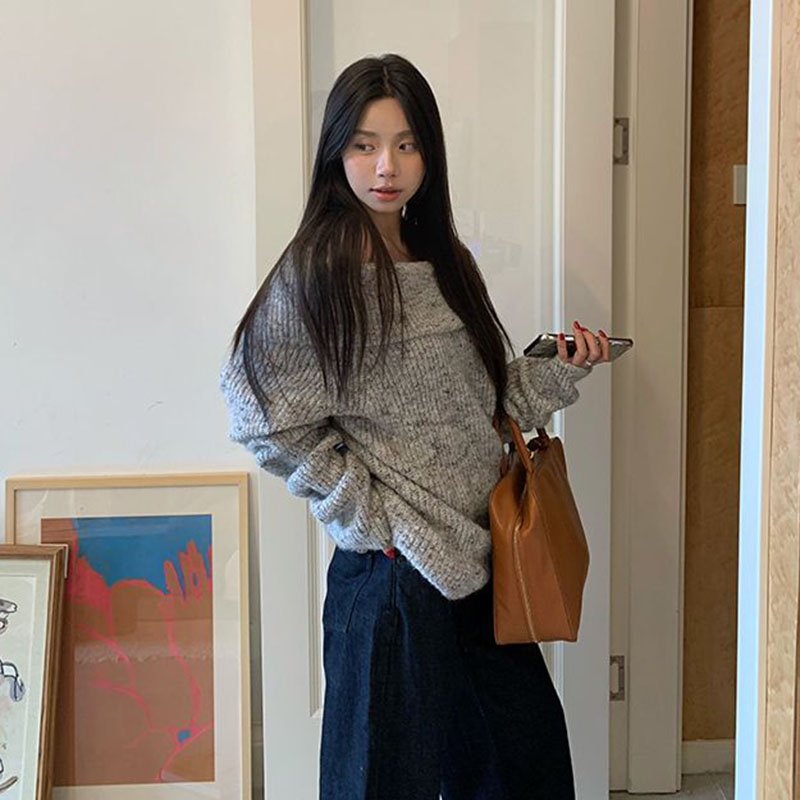เสื้อสเวตเตอร์คอวีเปิดไหล่ ดีไ - Street Fashion Korea บทวิจารณ์และราคา