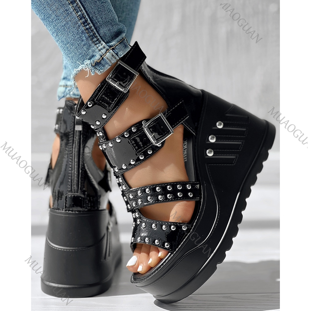 รองเท้าส้นหนาแบบเปิดนิ้วเท้าสี - Street Fashion Ladies บทวิจารณ์และราคา