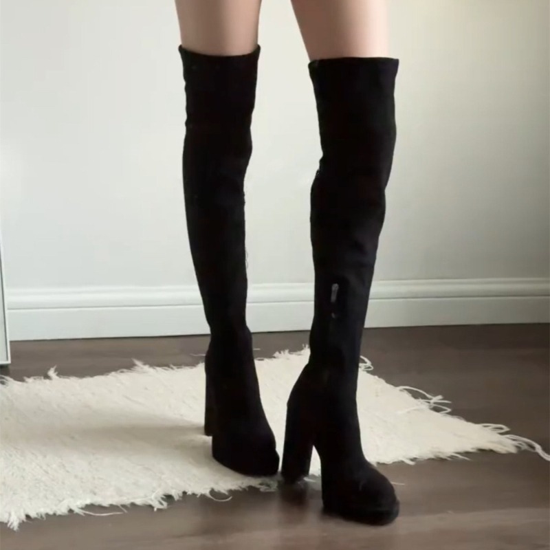 รองเท้าบูทสูงเหนือเข่าสำหรับผู - Street Fashion Ladies บทวิจารณ์และราคา