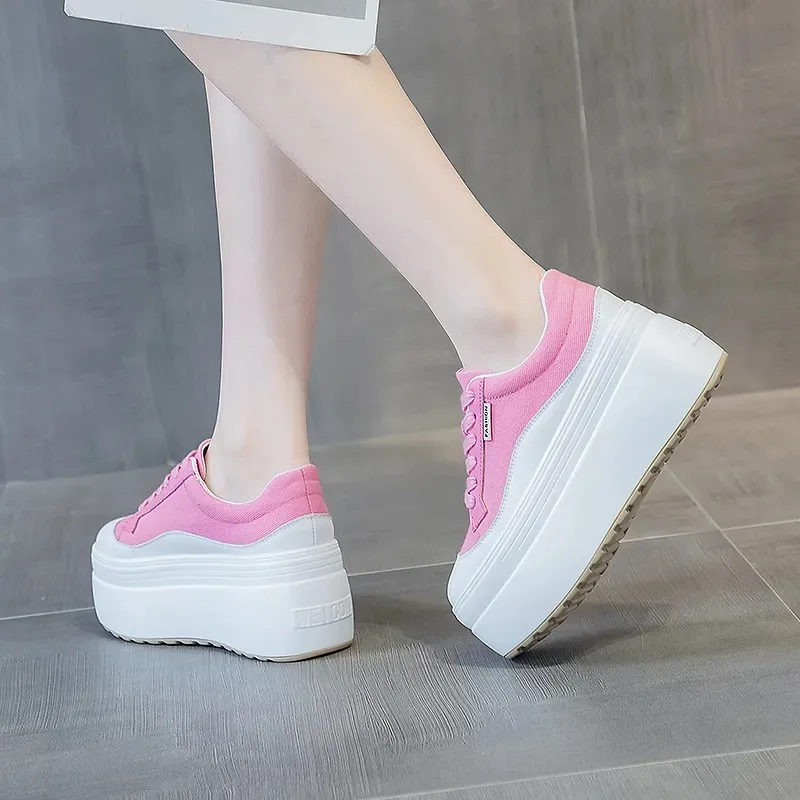 8 ซม.ใหม่ผ้าใบของแท้หนังผู้หญิ - Street Fashion Ladies บทวิจารณ์และราคา