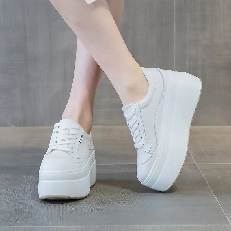 8 ซม.ใหม่ผ้าใบของแท้หนังผู้หญิ - Street Fashion Ladies บทวิจารณ์และราคา