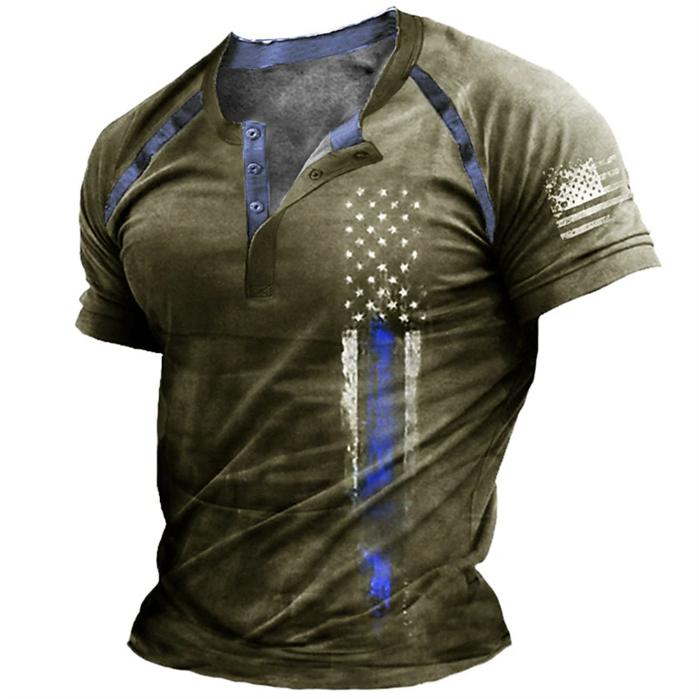 เสื้อเชิ้ตเฮนรี่พิมพ์ลายธงชาติ - Street Fashion Clothes บทวิจารณ์และราคา