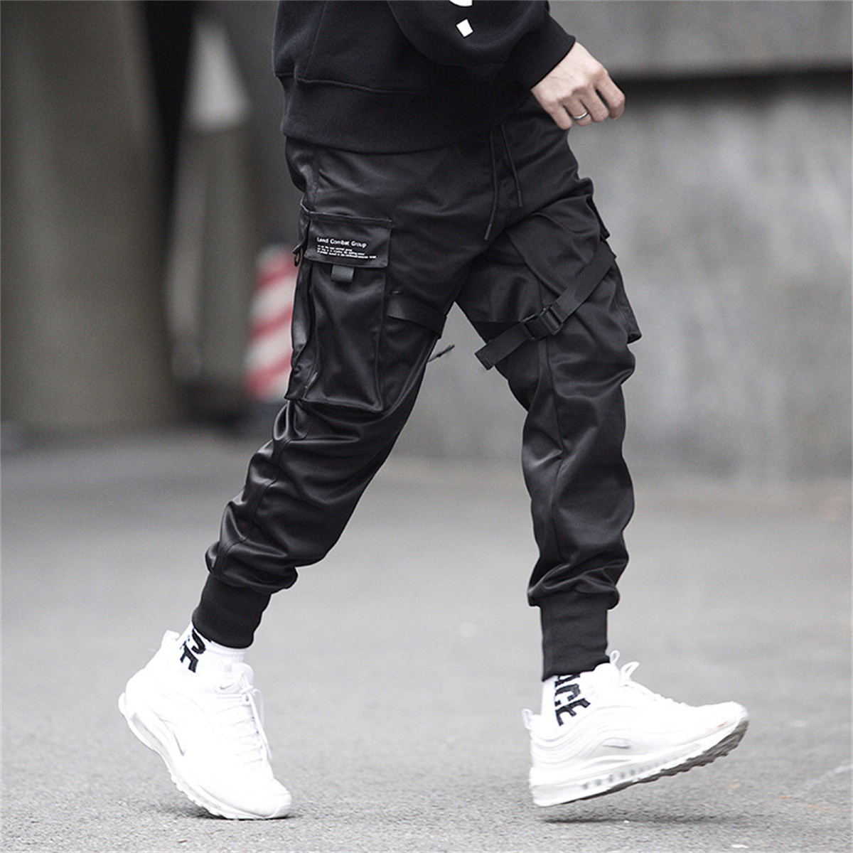 กางเกงคาร์โก้ฮิปฮอปสีดำสำหรับผ - Street Fashion Korea บทวิจารณ์และราคา