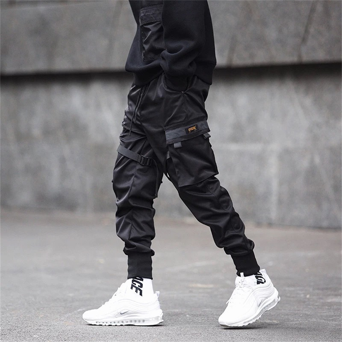 กางเกงคาร์โก้ฮิปฮอปสีดำสำหรับผ - Street Fashion Korea บทวิจารณ์และราคา