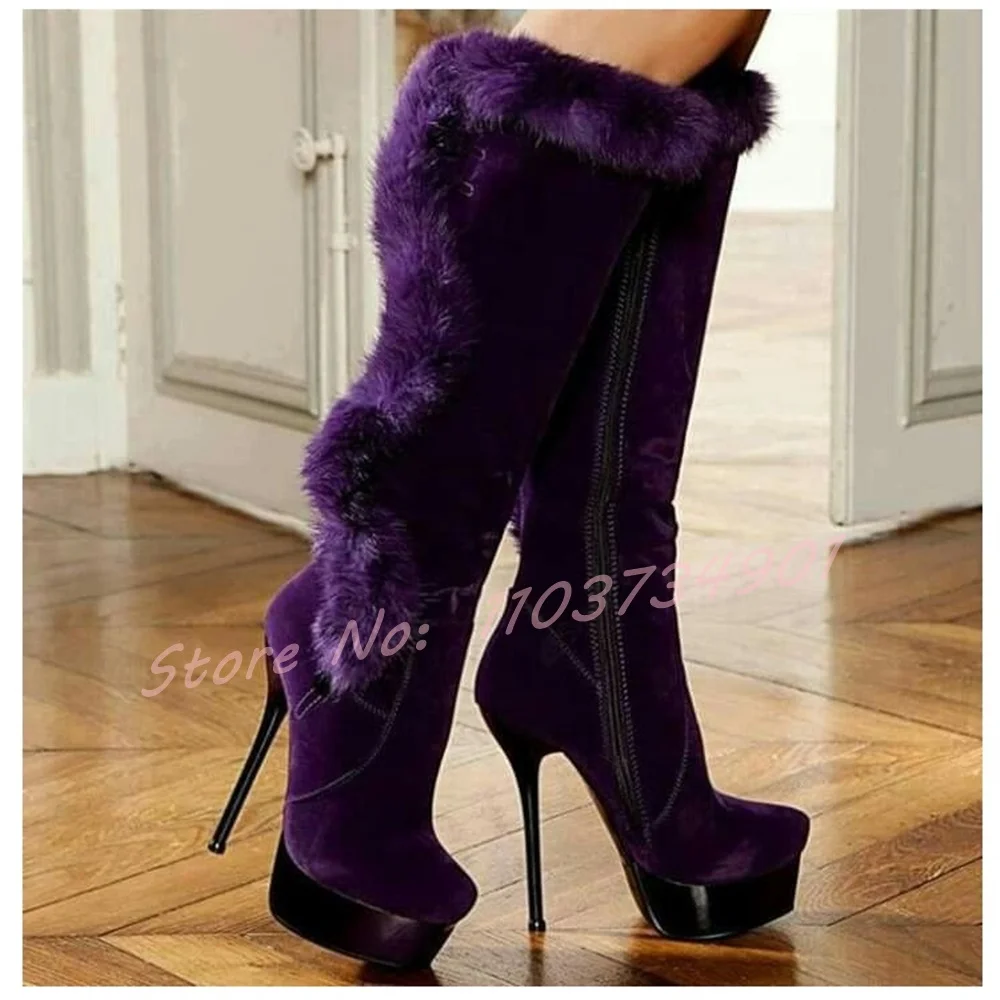 รองเท้าส้นตึกยาวถึงเข่าทำจากโล - Street Fashion Ladies บทวิจารณ์และราคา