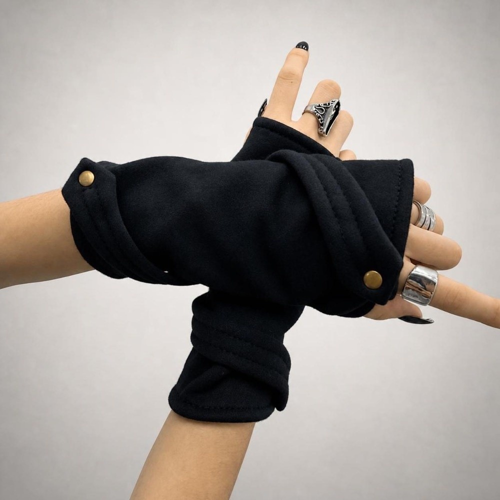 ถุงมือแบบครึ่งนิ้วพร้อมกระดุมป - Street Fashion Gloves บทวิจารณ์และราคา