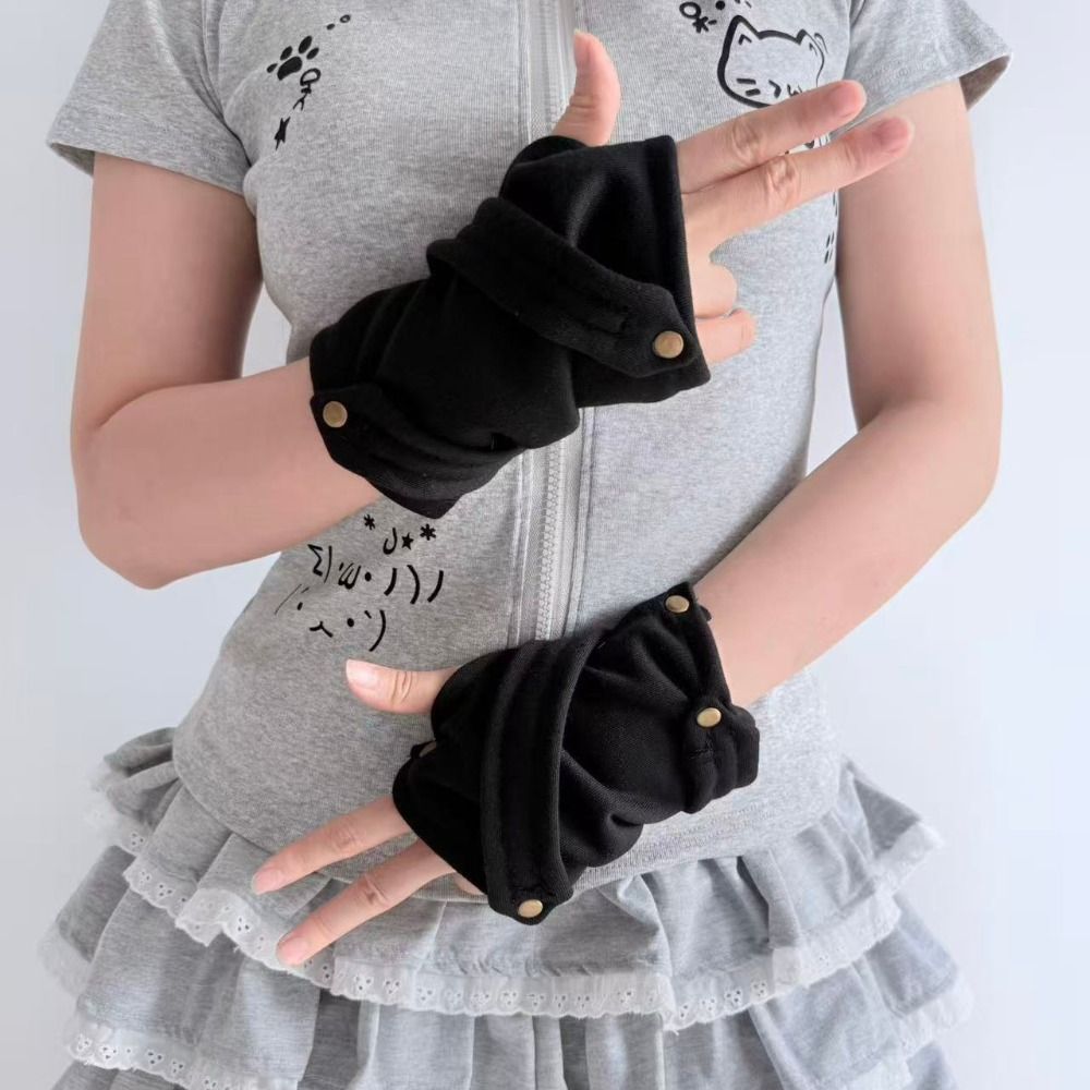 ถุงมือแบบครึ่งนิ้วพร้อมกระดุมป - Street Fashion Gloves บทวิจารณ์และราคา
