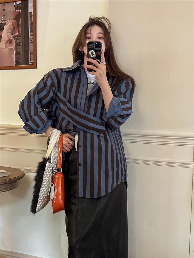 เสื้อเชิ้ตลายทางสไตล์เกาหลีแบบ - Street Fashion Korea บทวิจารณ์และราคา