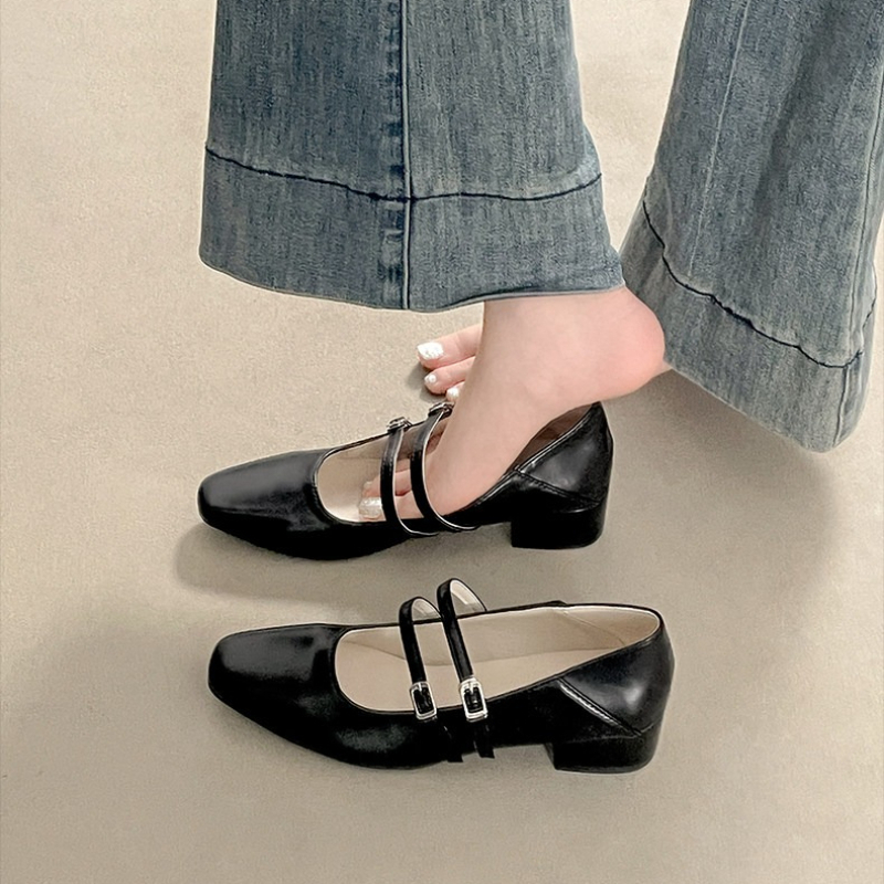 รองเท้าส้นเตี้ยทรงเหลี่ยมสำหรั - Street Fashion Ladies บทวิจารณ์และราคา