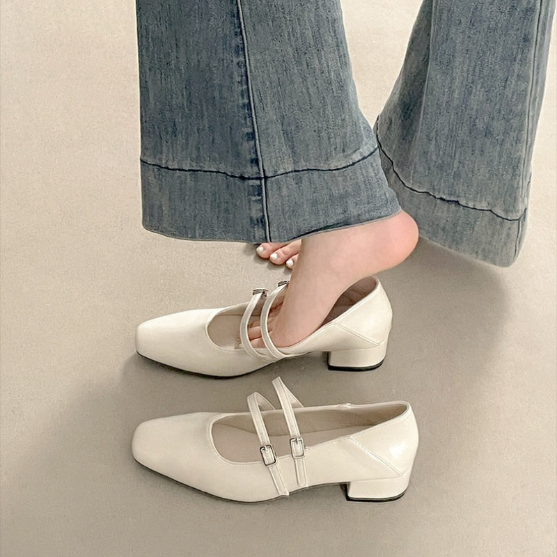 รองเท้าส้นเตี้ยทรงเหลี่ยมสำหรั - Street Fashion Ladies บทวิจารณ์และราคา