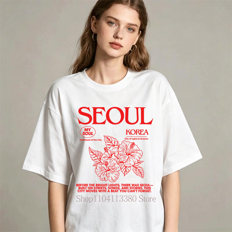 สไตล์เกาหลีเสื้อยืดพิมพ์ลายดอก - Street Fashion Seoul บทวิจารณ์และราคา